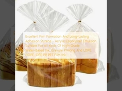 Une excellente formation de film et une adhérence durable L'émulsion de copolymère acrylique de styrène-acrylique, adaptée à tous les types d'encre à base d'eau de haute qualité, d'impression gravure et d'encre à base de film LDPE, HDPE, OPP, PP, PET;